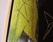 hand painted wine bottle up cycled yellow lime green geometric modern design spring home decor recycled lime green tender shoots - StudioSuzanna