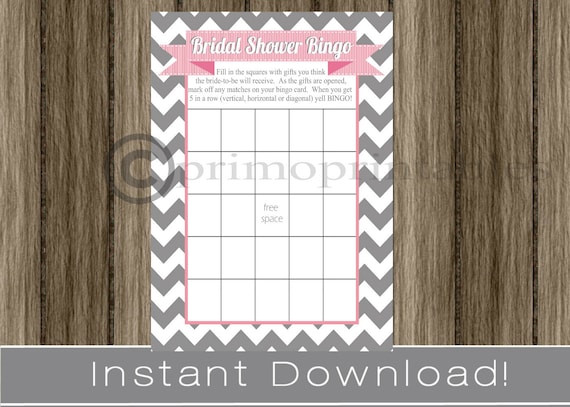 BRIDAL Shower Bingo Game Cards gray chevron and pink INSTANT DOWNLOAD diy digital printable file print your own Il_570xn