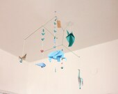 Baby crib mobile with origami animals, children room decor, handmade ooak mobile, hanging zoo, paper stars garland