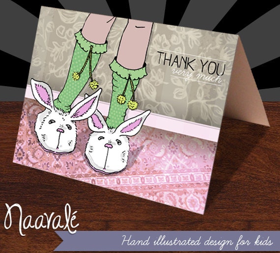 Bunny Slippers Thank You Cards (6-card set)