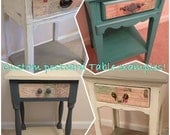 Painted to Order-Vintage distressed end table with French postcard découpage