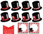 16 Red and Black TOP HAT Printables : Tags / Labels / Cupcake Toppers / Decor / Instant Download - Hues Studio Il_170x135