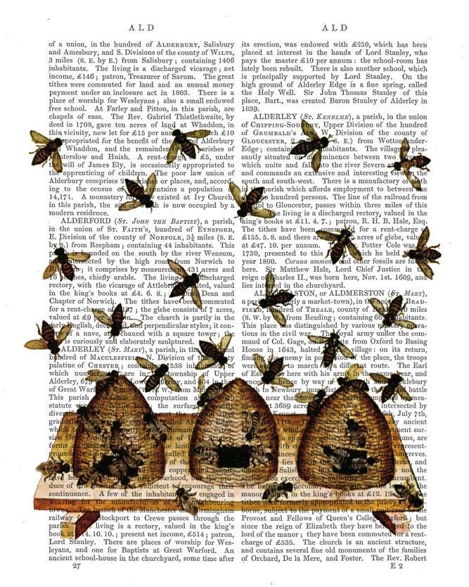 Vintage BeeHive Print : Digital Art Illustration Mixed Media Original Print wall art wall decor Wall Hanging