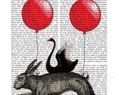 The Hare Ship Original Illustration Giclee Print Digital Art Hot Air Balloon Print Black Swan Airship Wall Hanging wall art wall decor