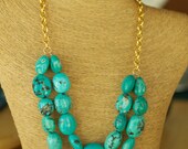 Beaded Necklace, Bib Necklace, Strand Jewelry with Turquoise Stones, Turquoise, Boutique Jewelry, Natural Stone, Gold Chain
