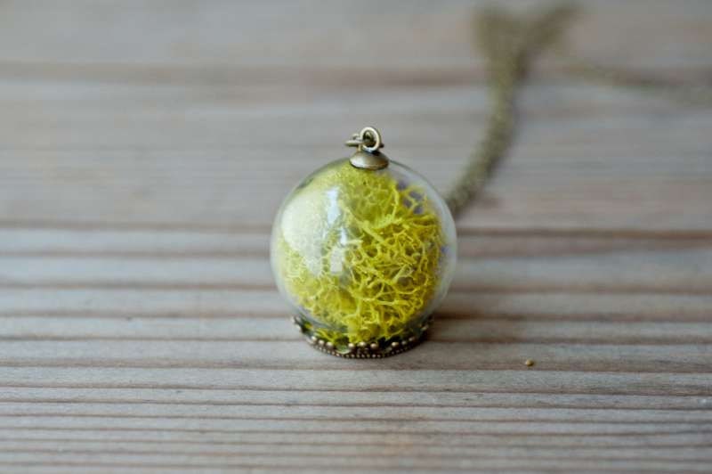 Moss Necklace, Terrarium Necklace, Glass Orb Necklace, Glass Globe Necklace - Long Chain Handmade Necklace - LoveGemStudio