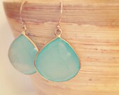 Large Bezel Set Aqua Chalcedony Earrings.  beach wedding earrings, something blue, celebrity inspired jewelry, ainakai