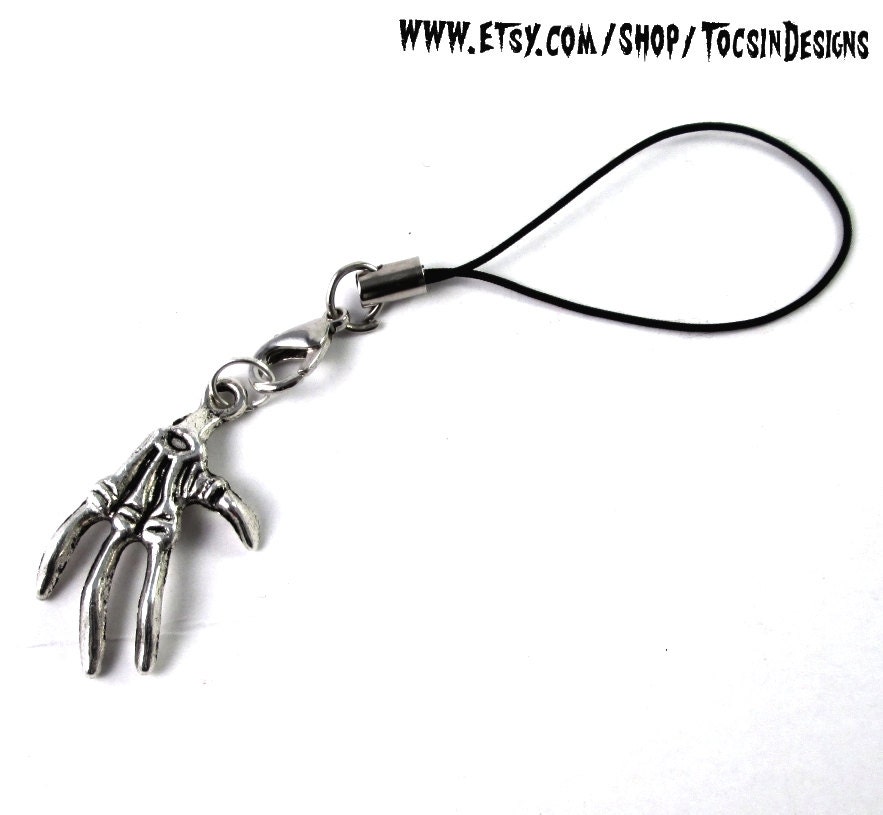 NOSFERATU HAND CHARM skeleton hand cell phone zipper pull goth deathrock horror / Free Shipping Worldwide