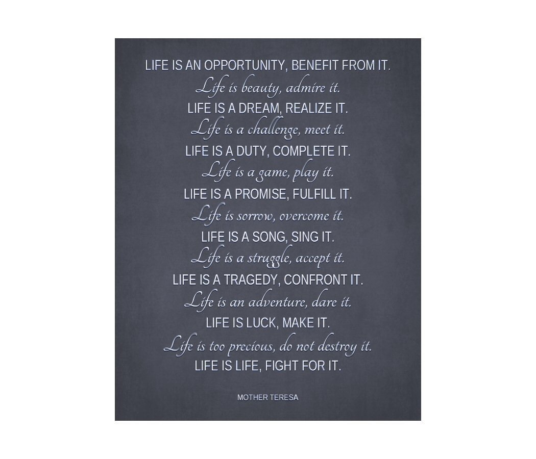 Life Is Mother Teresa Quote Inspirational Subway Sign Print Custom Word Art Typography Distressed Modern Motivational Poster Graduation