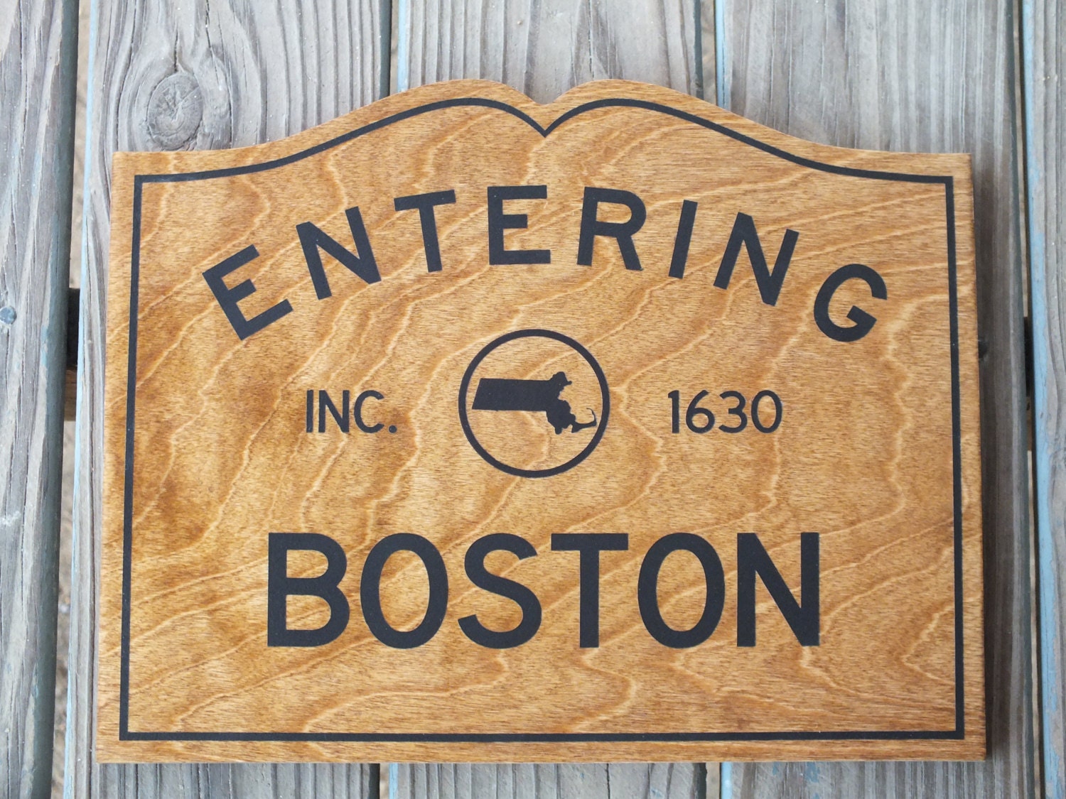Painted Wooden and Stained Entering Boston Sign by 406Concepts