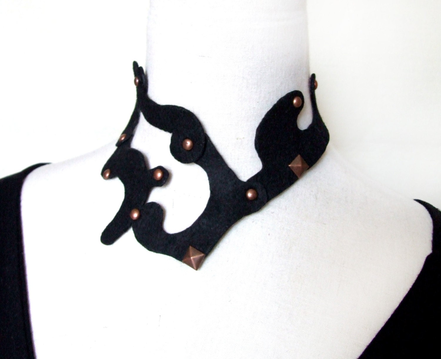 bib statement necklace wearable scuplture art Fabric  large handmade black  choker gothic beaded punk jewelry woman party