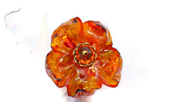 Plastic bottle Napkin Ring Set of 6 amber orange sunset beaded gold autumn upcycled repurposed bottle water soda recycled flower home decor