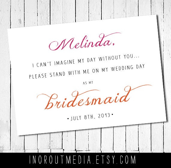 Will You Be My Bridesmaid - Personalized with name, customize colors, 5x7 folded card