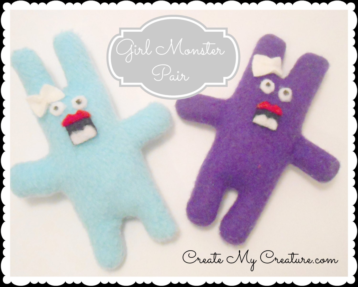 Pair of Plush Girl Monsters- Set of girl toy Monster Spoon's- Pocket Monster Plush- Small Stuffed Animal