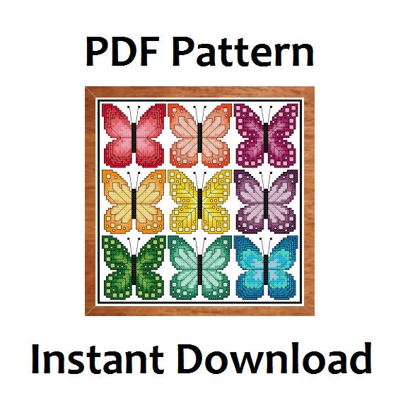 PDF Pattern Rainbow Butterflies Original Cross Stitch - Single Hues, INSTANT DOWNLOAD