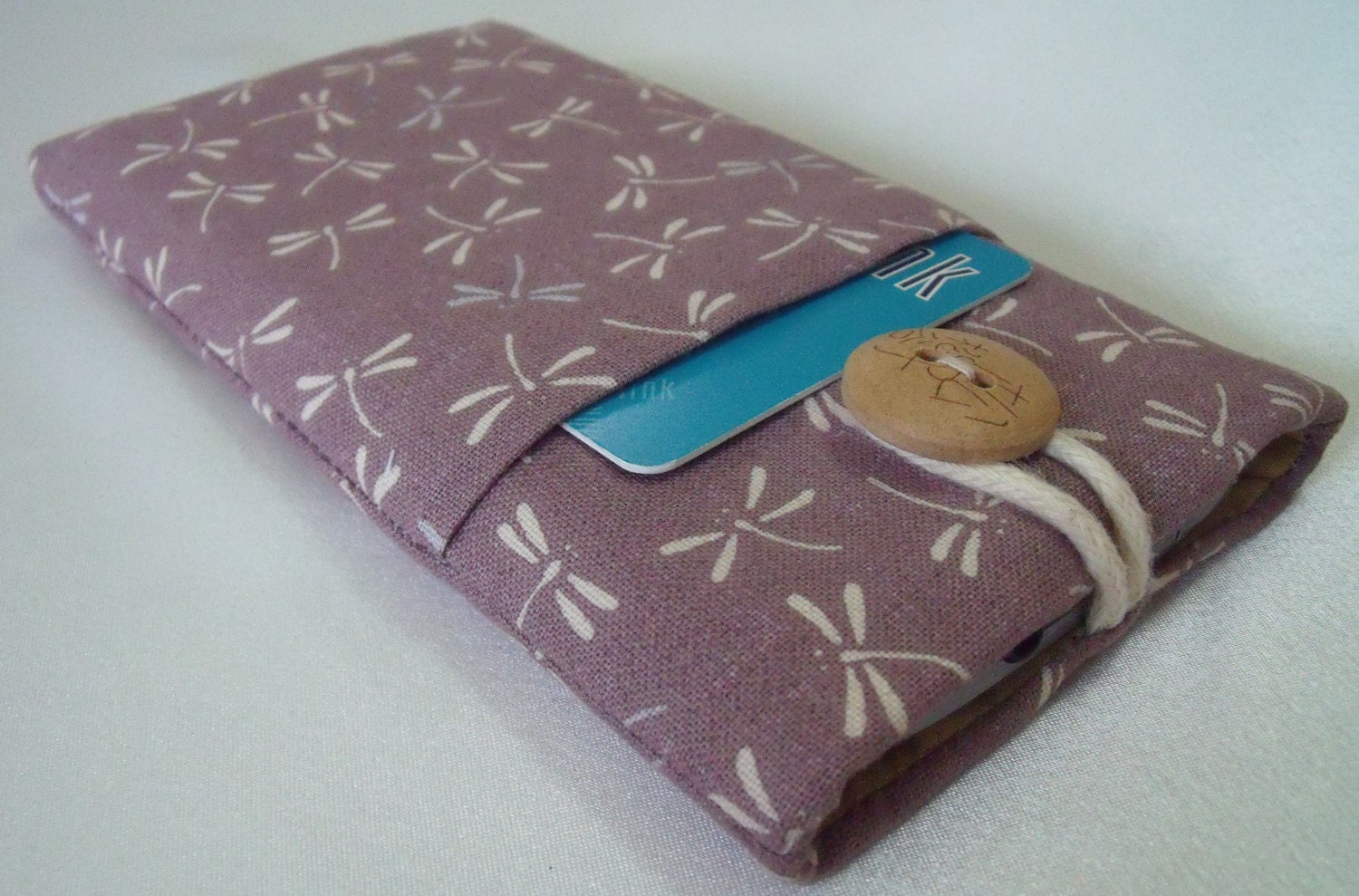 iPhone 5 sleeve / iPhone 5 pouch / iPhone 5 cover with pocket & button - Dragonflies Dusty pink
