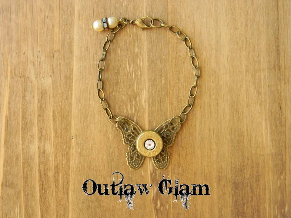 Bullet Bracelet, Bullet Jewelry, Butterfly Bracelet, Butterfly Jewelry, Birthstone Bracelet, Outlaw Glam