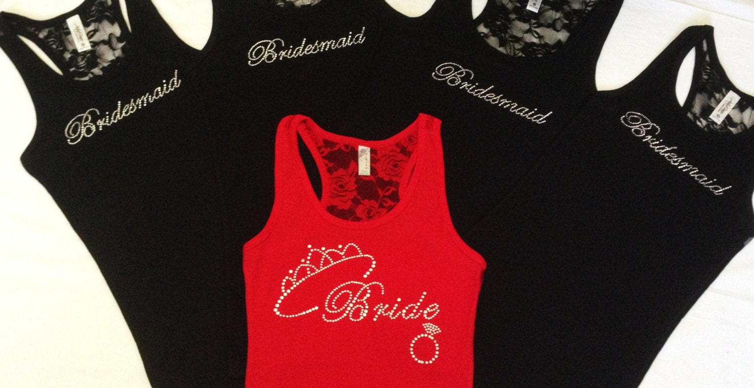 7 Bachelorette Party Tank Tops Shirt. Bridesmaid.Bride Lace Tank.  Maid of Honor. Matron of Honor. Wedding Bridal Party.