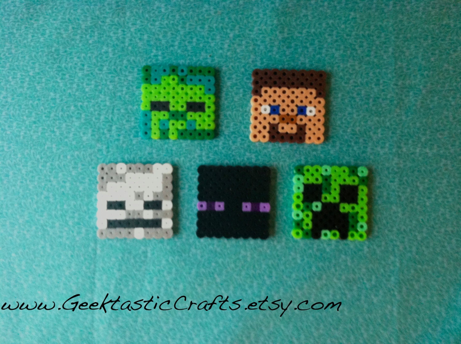 Perler Bead Minecraft Mob Set: Steve, Skeleton, Creeper, Enderman, Zombie