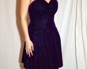 Purple Vintage Velvet and Taffeta Party Dress with Beaded Straps Size 10 M/L