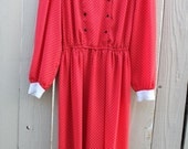 VTG 80s Red and White Peter Pan Collar Dress / B.G.B. Red and Black Polka Dot Long Sleeve Dress / S-M