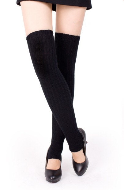 Handmade knitted black  Long knitting wool sock /  Leg warmers / Leg Socks Boot Socking