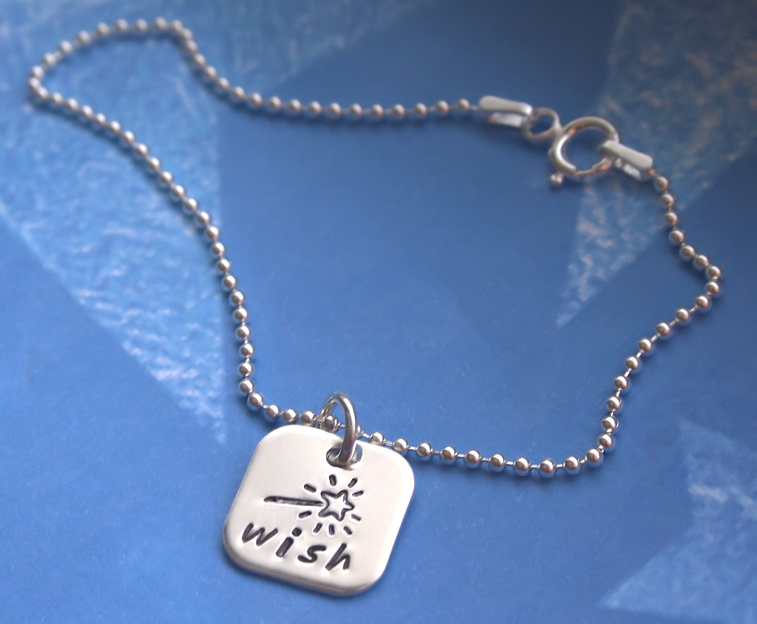 Personalized Bracelet, Hand Stamped Bracelet, Square Charm, Sterling Silver Bead Bracelet, Charm Bracelet, Monogram, Name Bracelet