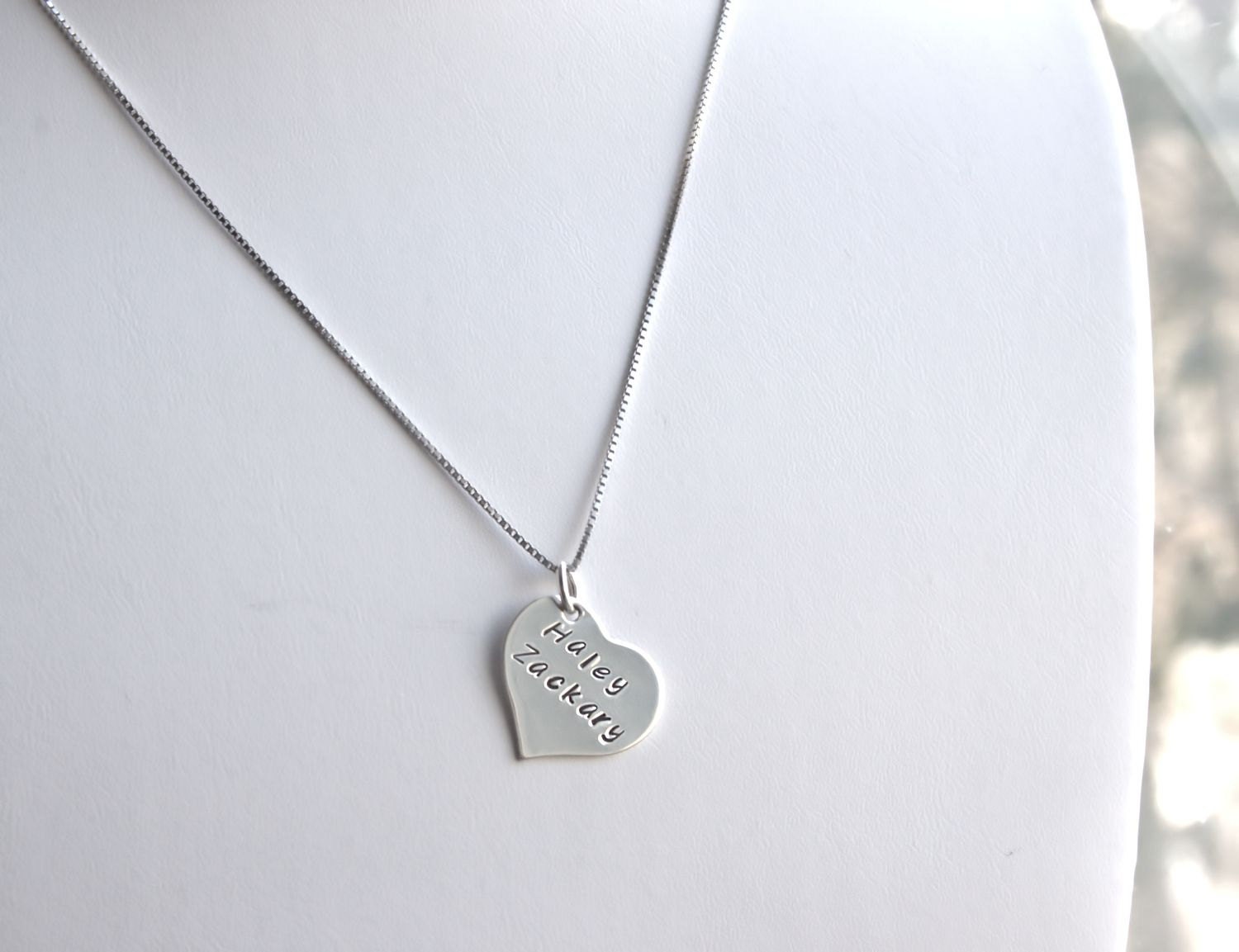 Hand Stamped Necklace, Personalized Necklace, Sterling Silver Heart Pendant, Anniversary Gift, Mother's Jewelry, Mommy Jewelry, Gift for Her