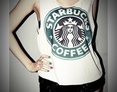 Starbucks Shirt Tank Top Starbucks T-Shirt Crop Top Sexy SideBoob Shirts Women Size S, M, L