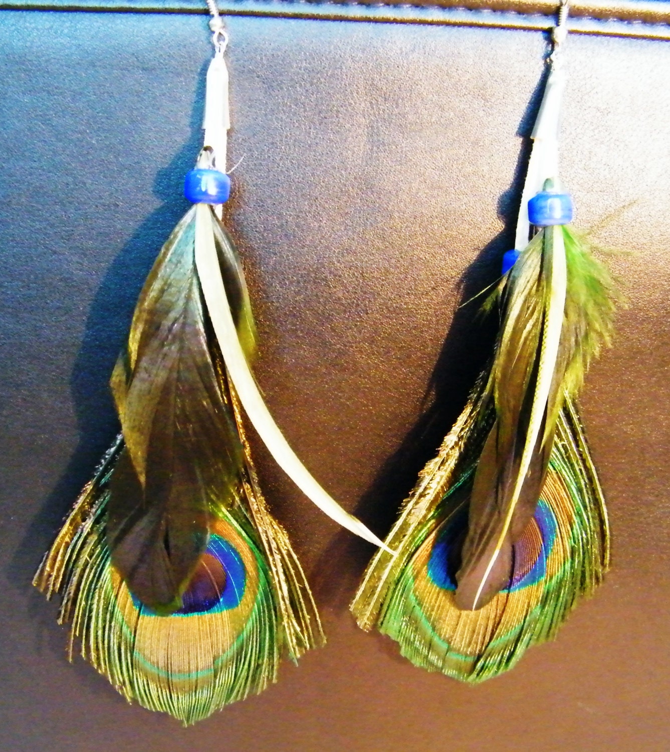 Jewelry, Earrings, Feather Earrings, Handmade Feather Earrings, Peacock Feather Earrings, Green Feather Earrings Sku 023