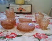 Pink Jeannette Glass Lot of 20, Holiday or Buttons and Bows Pattern/gift/housewarming gift/birthday