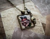 SALE 25% OFF - Skull and Tophat - Handmade Tattoo Style Necklace with Skull Charm