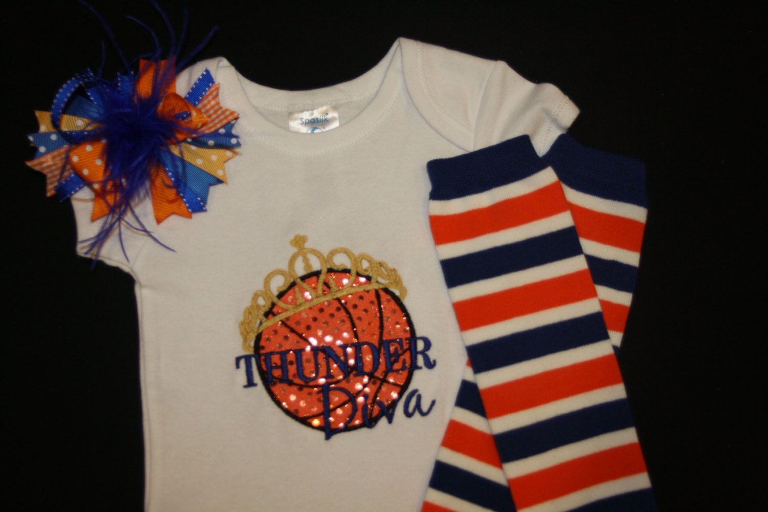 OKC Thunder Onesie or Shirt with Matching Leg Warmers and Hair Bow