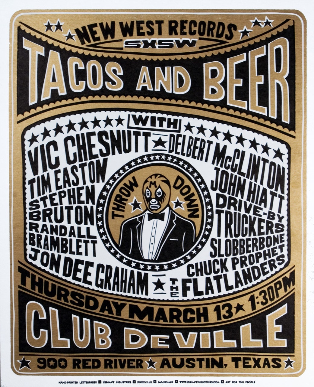 TACOS AND BEER, New West Records Hand Printed Letterpress Poster