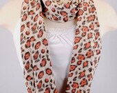 Infinity scarf Loop Circle Scarf Leopard Animal Print Beige cowl jersey women OOAK lightweight  Necklace by Fashion Designs 4U