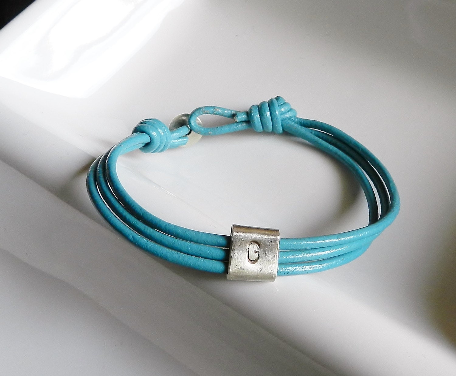 Personalized hand stamped sterling silver leather bracelet. Initial bracelet. Triple leather wrap bracelet. Mens bracelet. Monogram