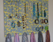 Jewelry Organizer Wall Display,  Jewelry Holder, Custom, Hand Painted, Grey, Yellow