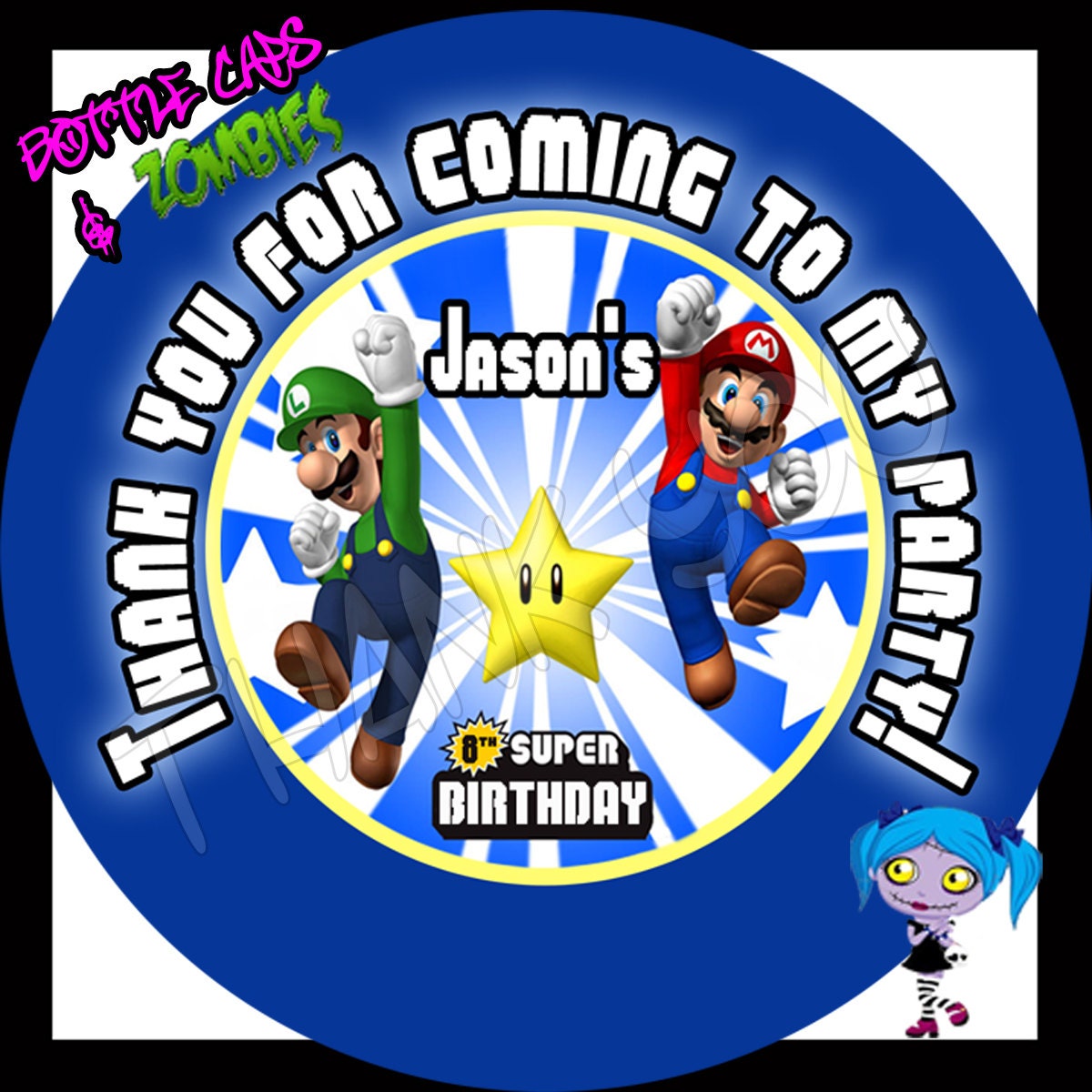 LARGE 3.33" Super Mario Bros Personalized Birthday Stickers, Treat Bag Stickers, Birthday Party Favors, Gift Tags, Gift Stickers