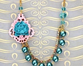 Flower Necklace Turquoise Wedding Jewelry Bridemaid Necklace Swarovski Crystal Necklace Pearl Necklace Rhinestone Necklace