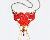 Lace Necklace - Handmade Necklace - Bib Necklace - Handcrafted Necklace - Statement Necklace - Red Necklace - Hand Dyed Lace
