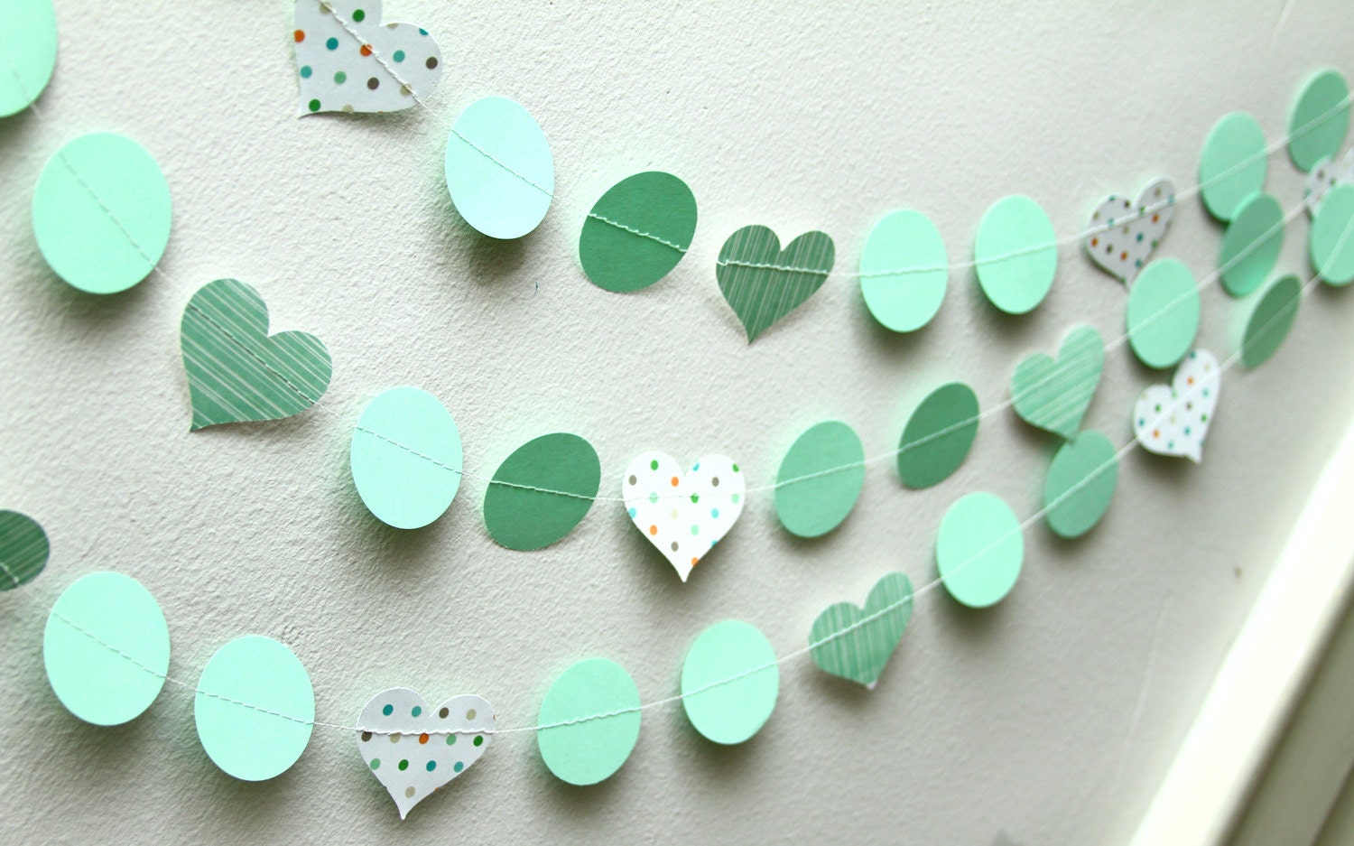 Mint Green and polka dots paper garland, birthday party, nursery, decoration - Shindiggery