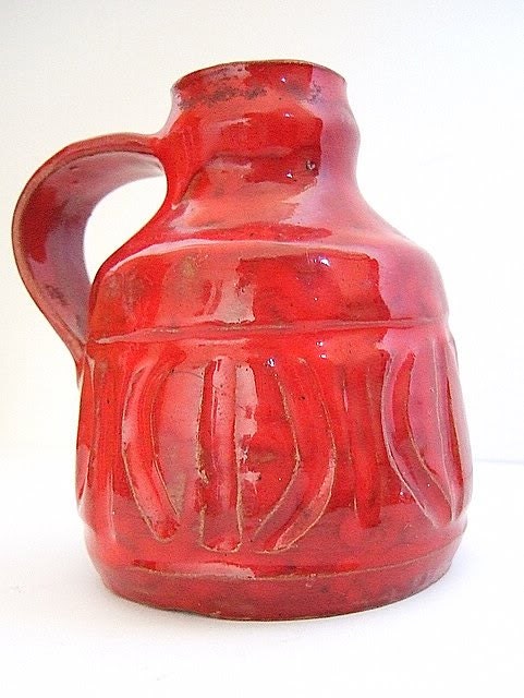 Free Shipping-Israel Artist Vintage Ceramic Pottery Red Pitcher Jug Signed , Bar Am