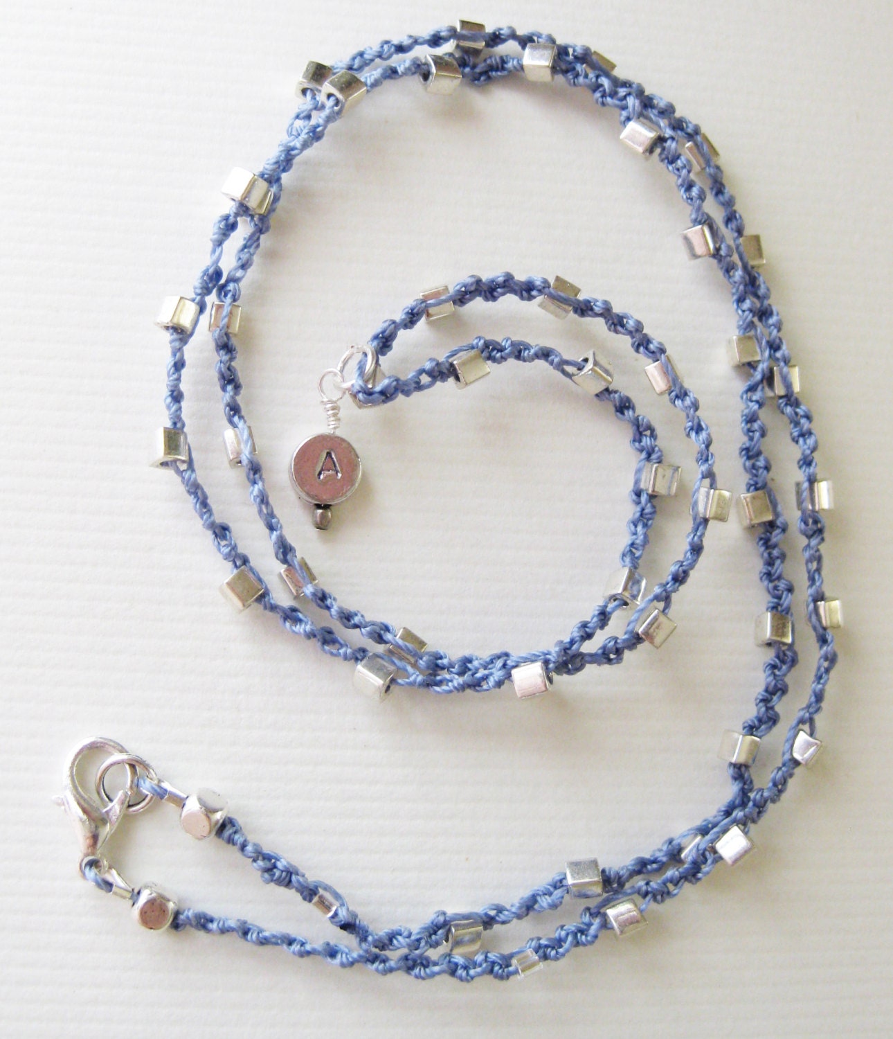 Hand Stamped & Crocheted Necklace or Wrap Bracelet - Personalized Jewelry - Beach, Boho Chic - Summer - Friendship Bracelet - Gift
