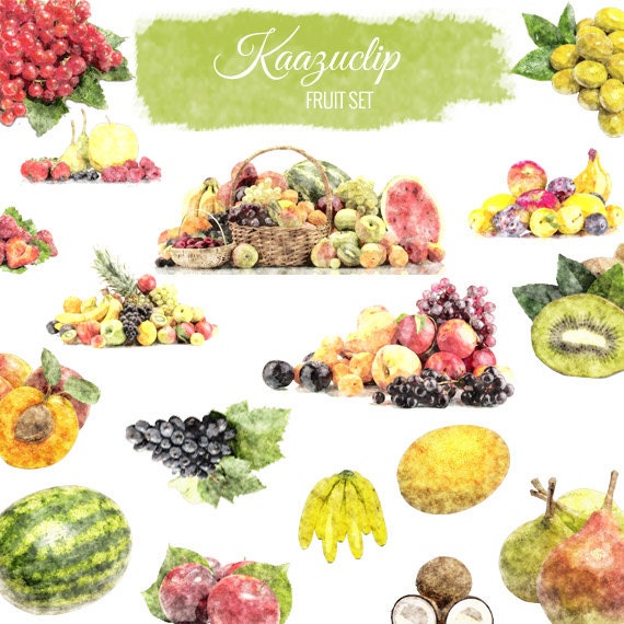 Watercolor Fruit Set - 17 pieces - for Personal and Commercial Use