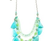 Aqua and green statement necklace with semi-precious stones and glass beads.