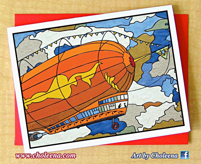 Zeppelin- Greeting Card- Small Card- Any Occasion- Blank Card- Steampunk Card- Industrial Card- Geeky Card- Firefly Card- Serenity Card