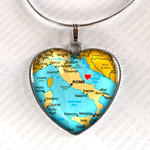 Italy Pendant, Map of Italy, Italy Map, Italy Necklace, Rome Map, Map Necklace, Europe Travel, Map Jewelry, World Traveler Map Necklace