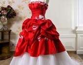 Custom Made Elegant A-line Red&White Bubble Skirt Bridal Gown  ,Wedding Gown ,Quinceanera Dresses
