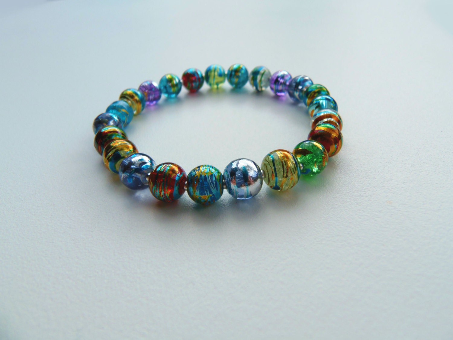 Stretch Bead Bracelet - Multicolour Glass Drawbench Bead Stretch Bracelet