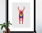 Animal Mardi Gras Stag Pop Art Original Illustration Print Poster A3/A2